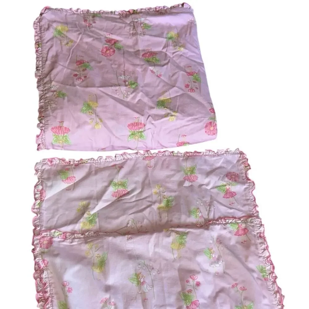 Whistle and wind pink fairy ruffle border 2 shams and duvet cover full size girl